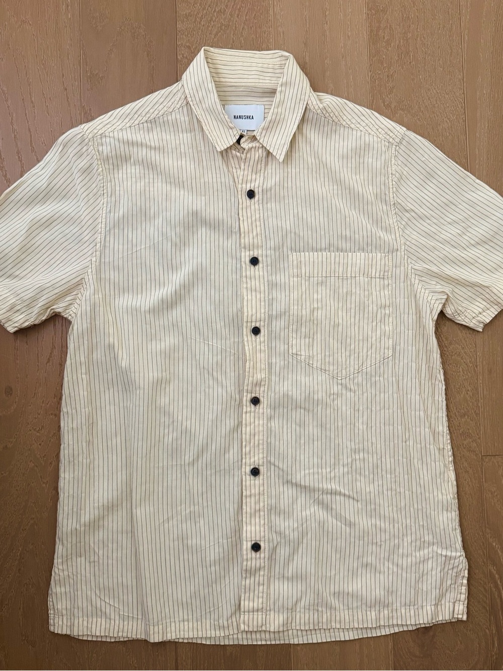 Nanushka Cream Short-Sleeve Striped Button-Down Shirt